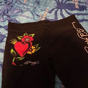 Ed Hardy Black Joggers with Heart and Floral Art